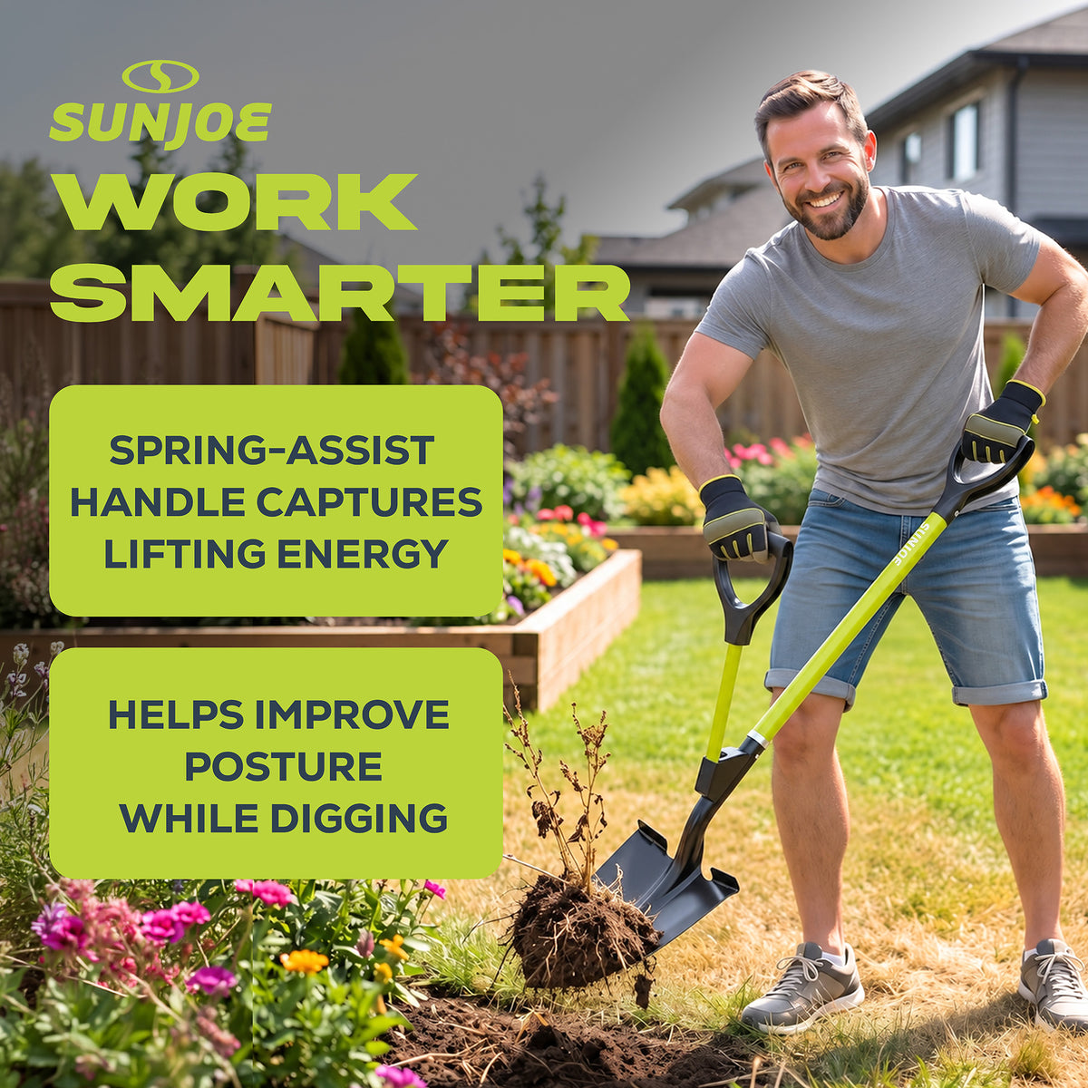 Sun Joe 9“ Digging Shovel, Assist Handle, Shovelution, Black/Green, SJ-SHLV07 - VMInnovations