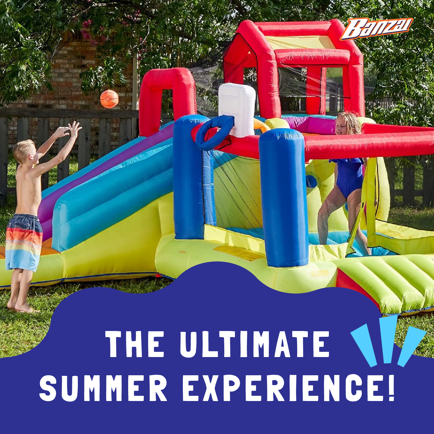 Banzai Outdoor Bounce House with Slide, Climbing Wall and 2 Sports Activities - VMInnovations
