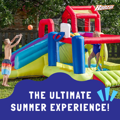 Banzai Outdoor Bounce House with Slide, Climbing Wall and 2 Sports Activities - VMInnovations