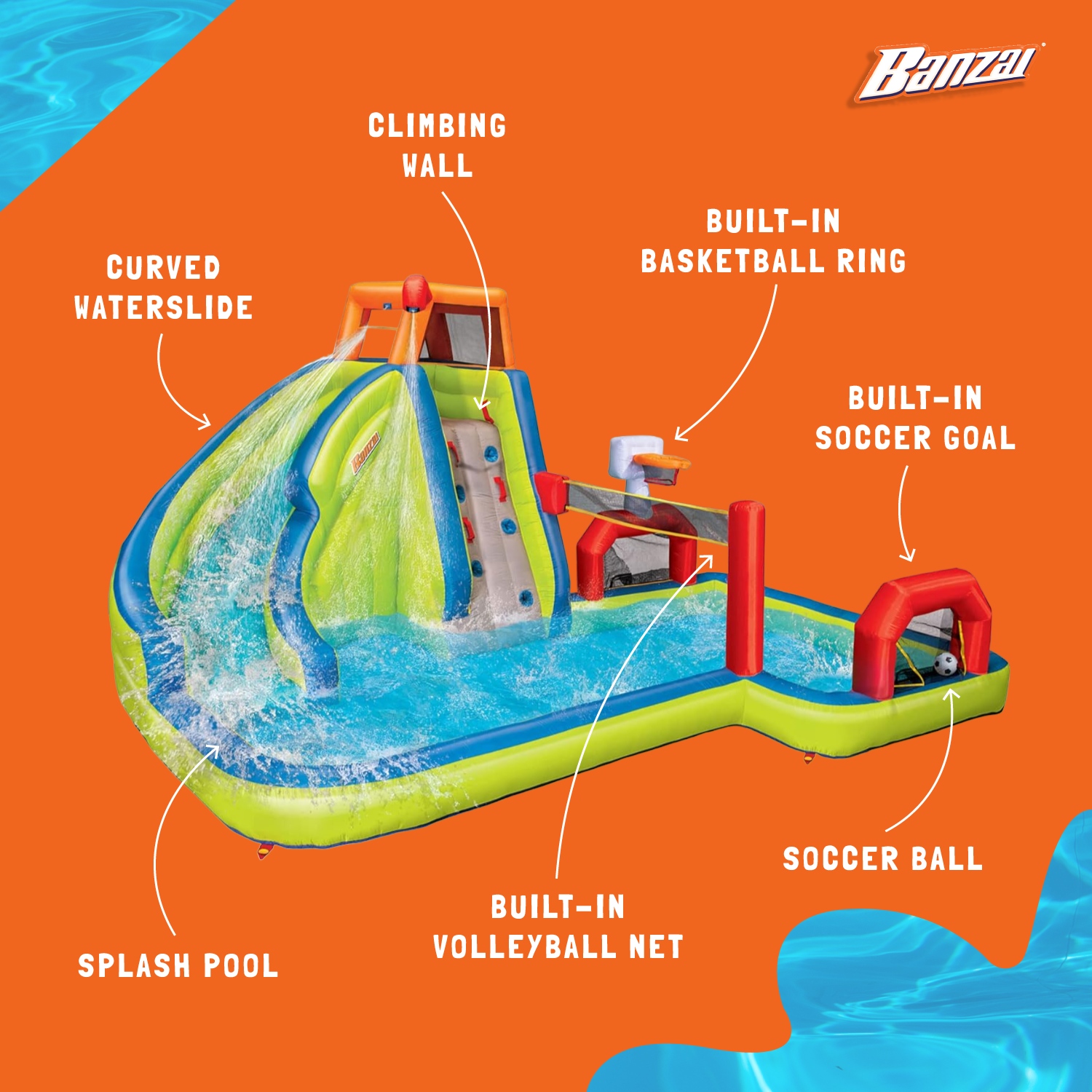 Banzai Aqua Sports Kids Inflatable Outdoor Backyard Water Slide Splash Park - VMInnovations