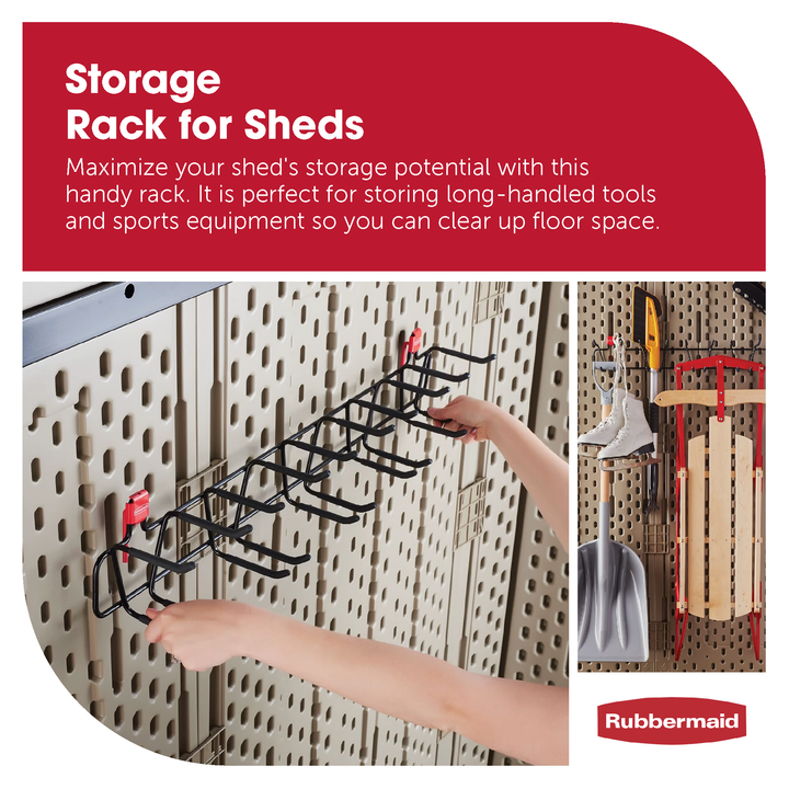 Rubbermaid 34 Inch Heavy Duty Garden Tool and Sports Storage Rack for Sheds - VMInnovations