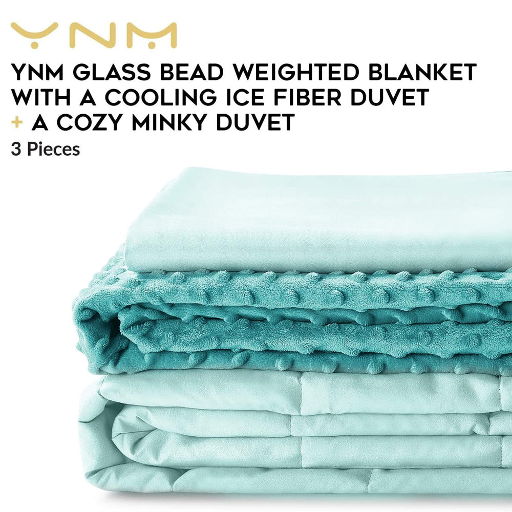 YnM 3 Piece Set 20 Pound Glass Bead Weighted Blanket with 2 Duvet Covers (Used) - VMInnovations