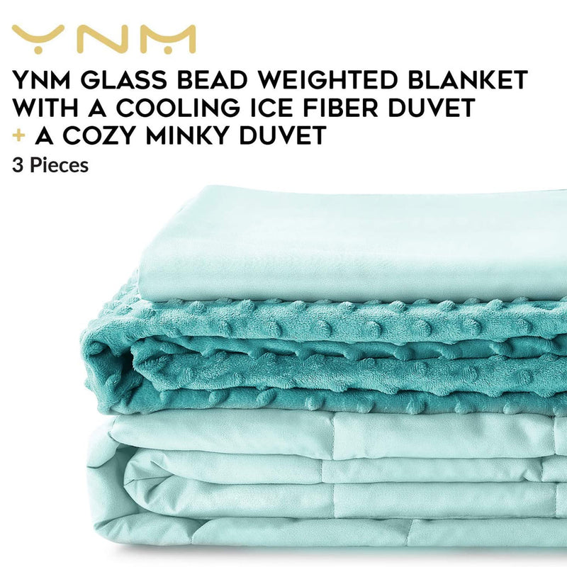 YnM 3 Piece Set 20lb Glass Bead Weighted Blanket w/ 2 Duvet Covers (Open Box)