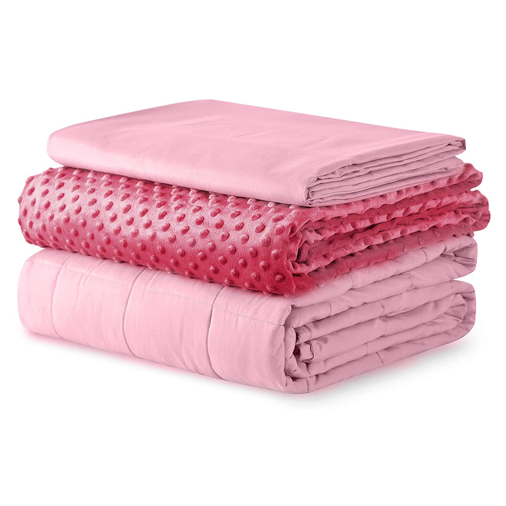 YnM 3 Piece Set 15 Pound Glass Bead Weighted Blanket w/2 Duvet Covers (Open Box) - VMInnovations