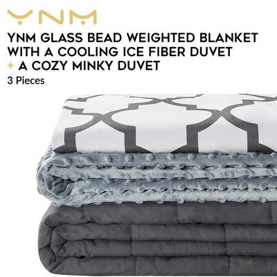 YnM 3 Pc Set 20lb Premium Glass Bead Weighted Blanket with 2 Duvet Covers (Used)