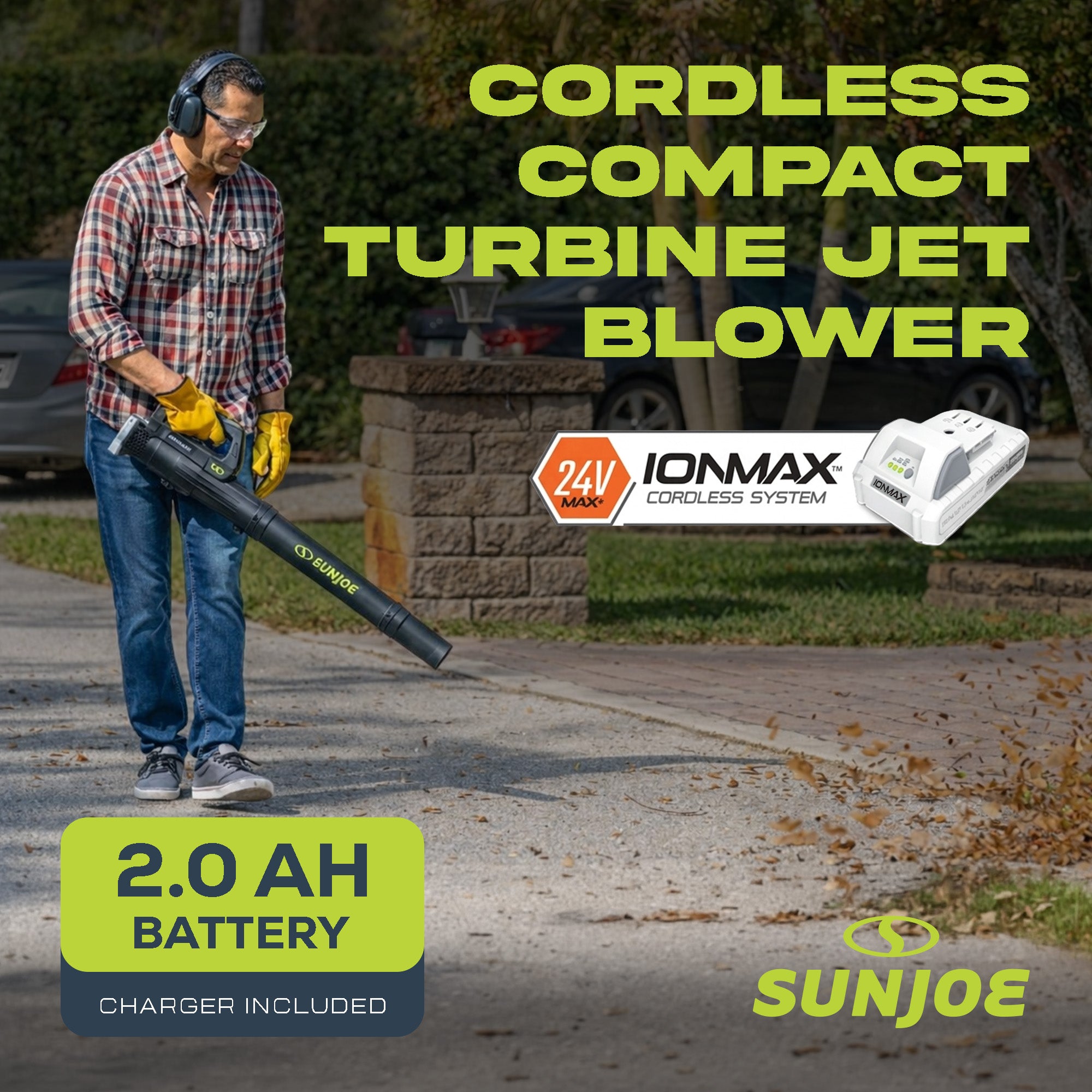Sun Joe 24V-TB-LTE 24V Cordless IONMAX Compact Turbine Jet Blower, 100 MPH Air Speed, Battery and Charger Included