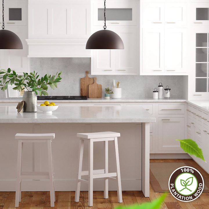 PJ Wood Saddle-Seat 29" Kitchen, Table, & Bar Stool, White, Set of 2 (Used) - VMInnovations