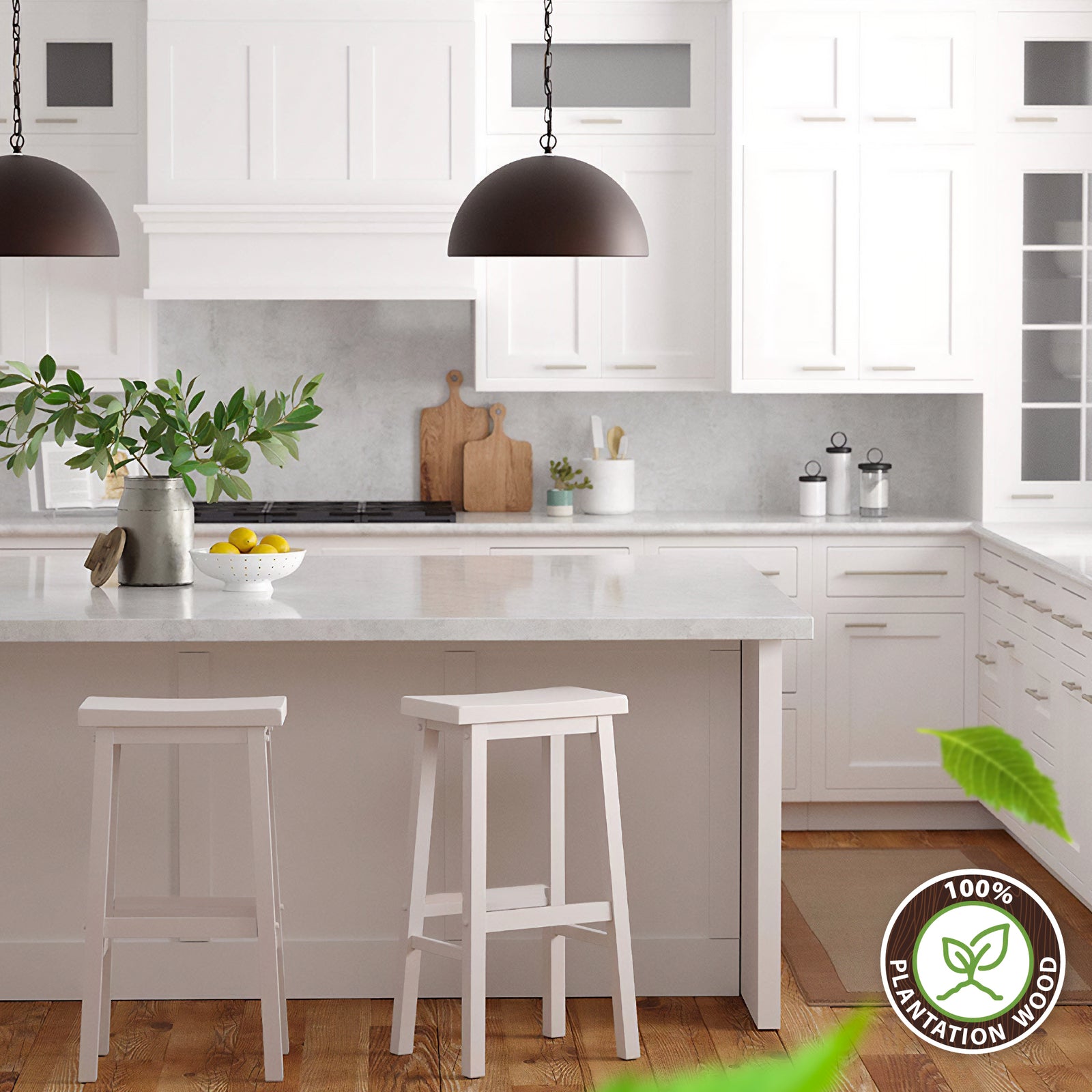 PJ Wood Saddle-Seat 29" Kitchen & Bar Counter Stool, White, Set of 2(Open Box) - VMInnovations