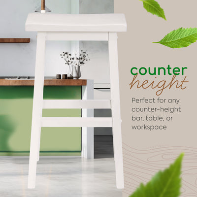 PJ Wood Saddle-Seat 29" Kitchen, Table, & Bar Stool, White, Set of 2 (Used) - VMInnovations