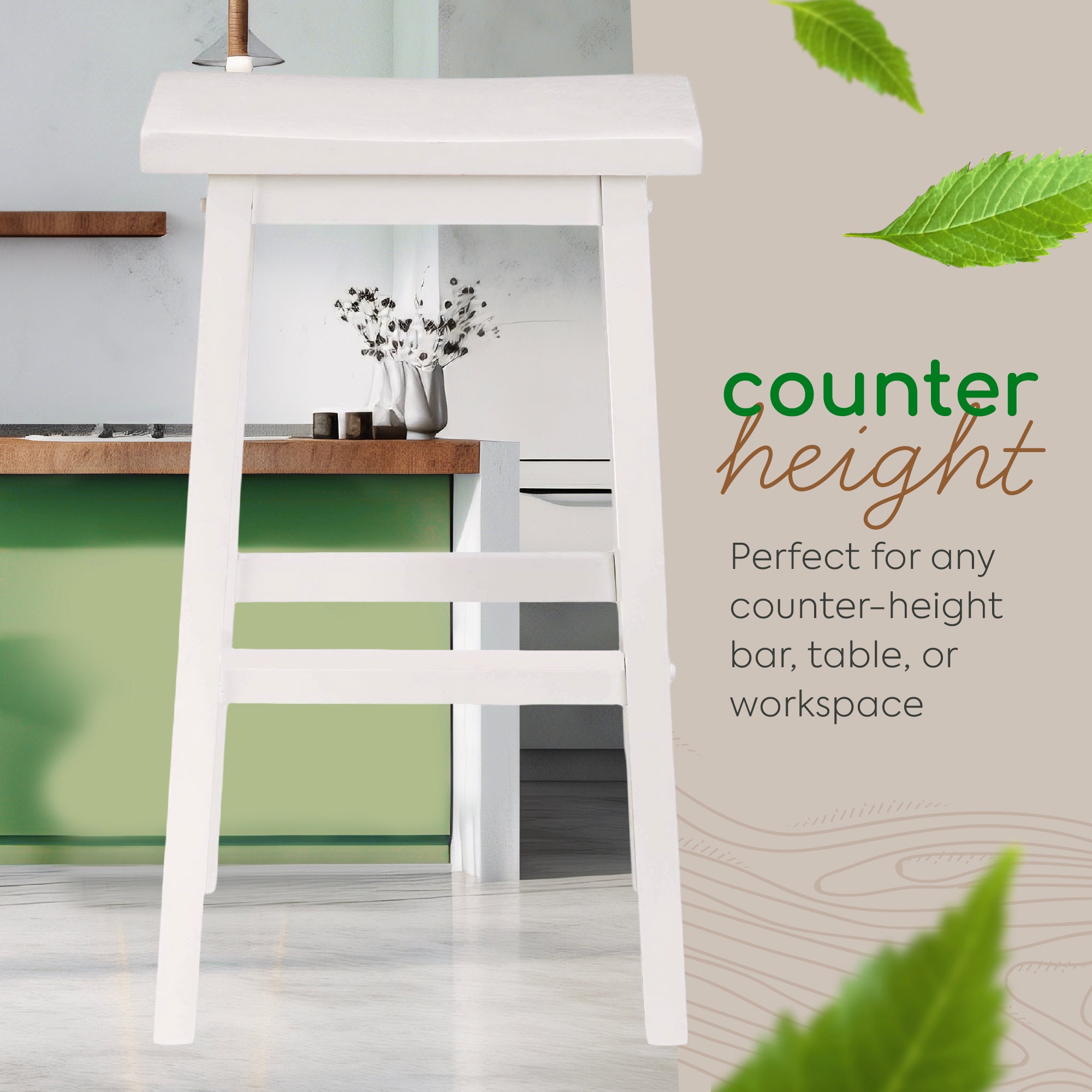 PJ Wood Saddle-Seat 29" Kitchen, Table & Bar Counter Stool, White,2pc(For Parts) - VMInnovations
