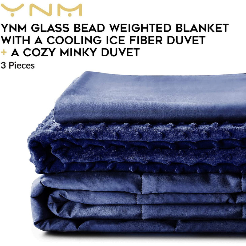 YnM 3 Piece Set 20lb Glass Bead Weighted Blanket with 2 Duvet Covers (Open Box)