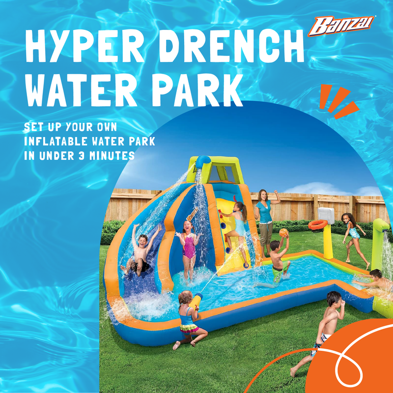 Banzai Hyper Drench 8-in-1 Giant Inflatable Water Slide Park Bounce House (Used)