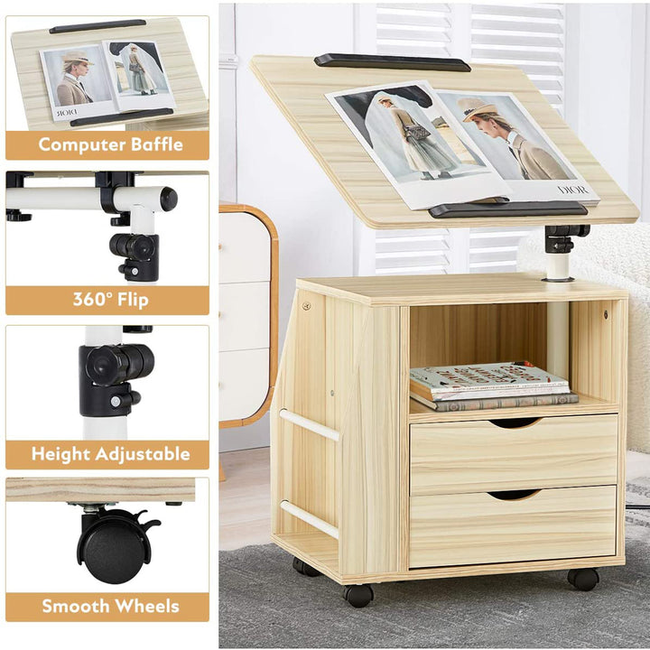 EROMMY Swivel Top Adjustable Height Bedside End Table w/Storage Drawer(Open Box)