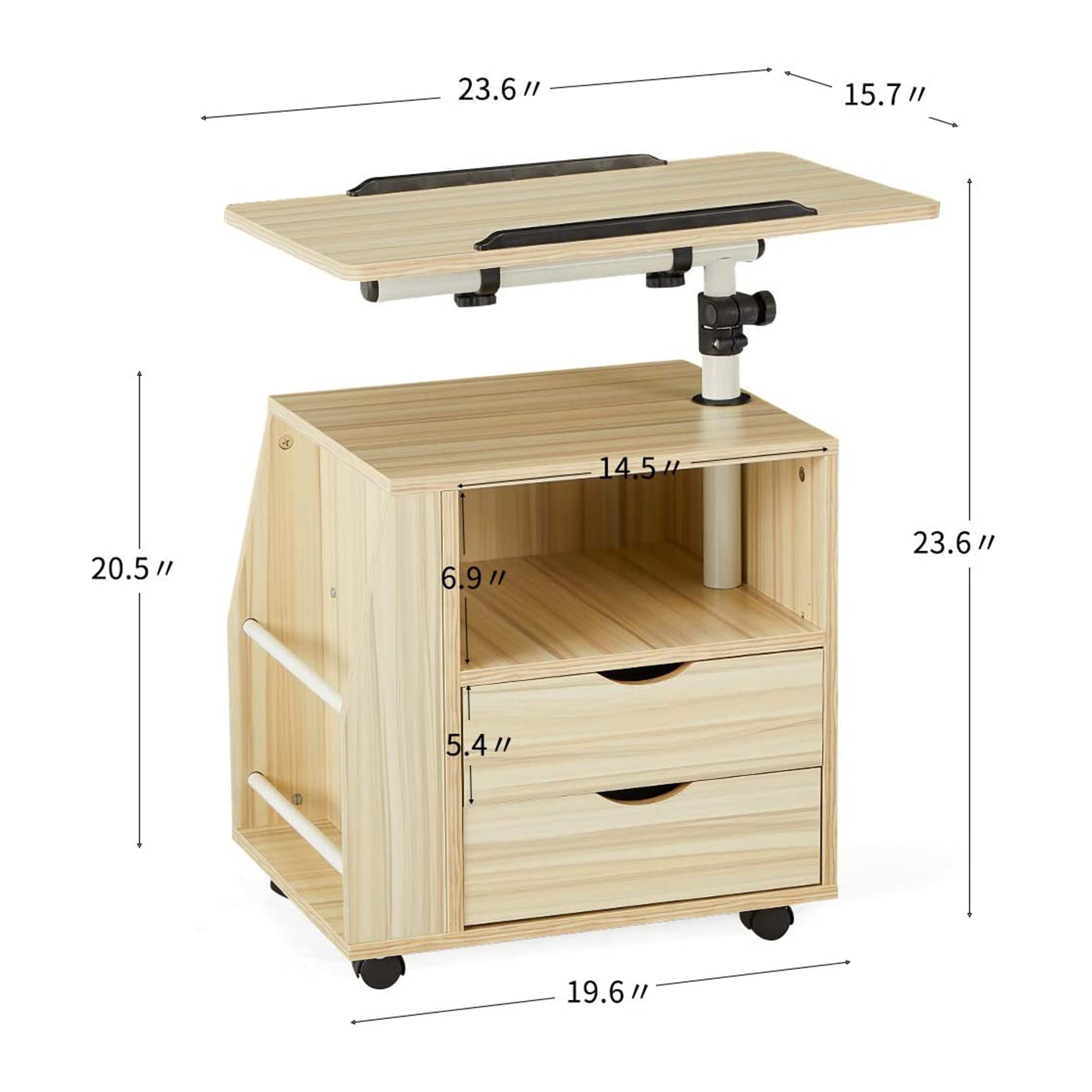 EROMMY Swivel Top Adjustable Height Bedside End Table w/Storage Drawer(Open Box) - VMInnovations