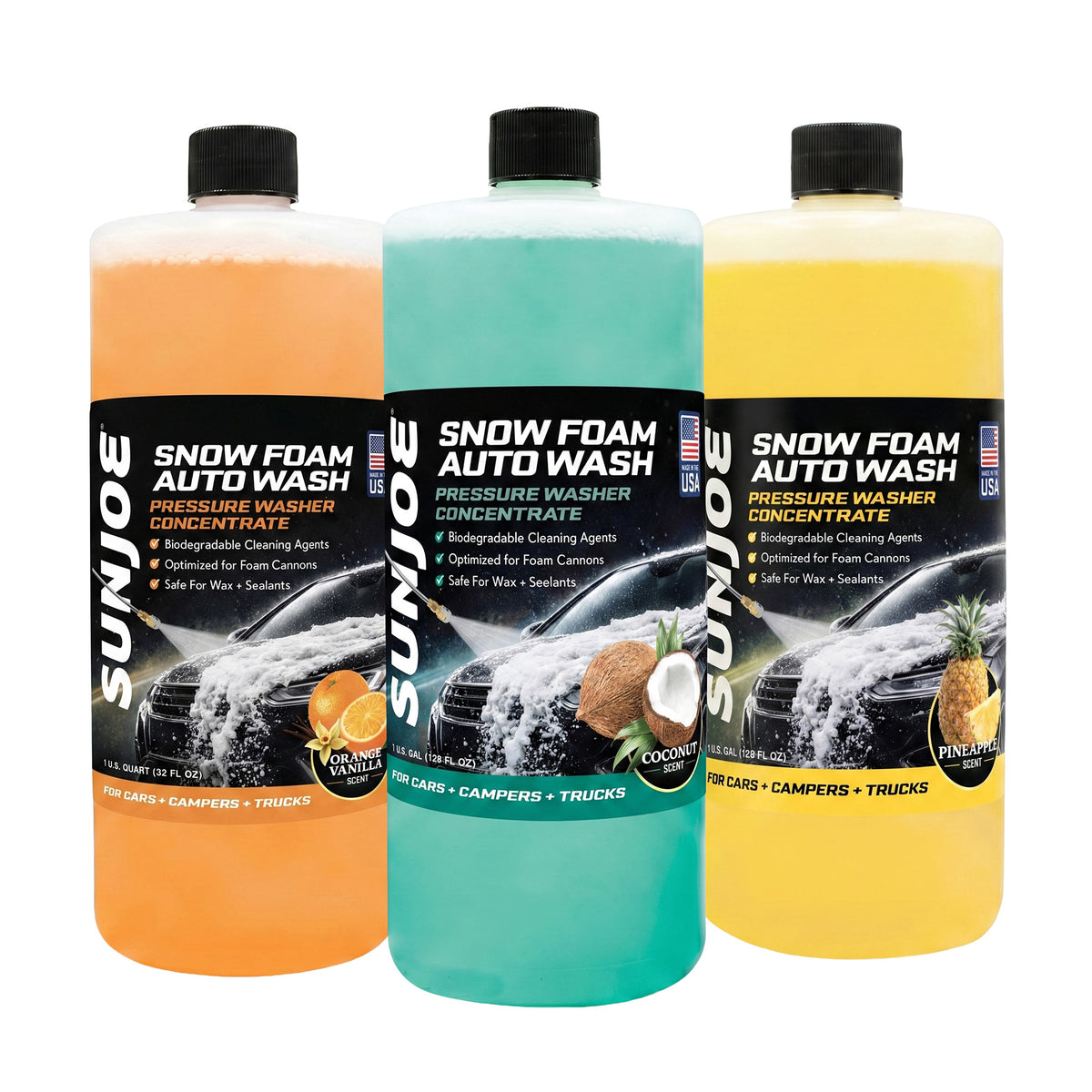Sun Joe 3 Pack Premium Snow Foam Auto Washing Soap, Concentrated Detergent, AW3Q - VMInnovations