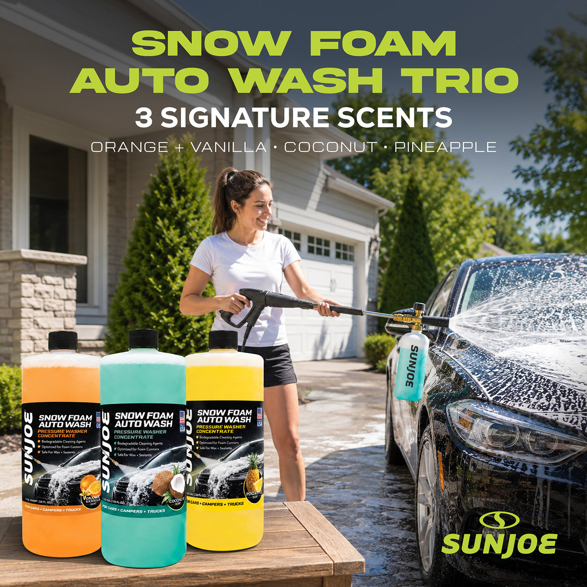 Sun Joe 3 Pack Premium Snow Foam Auto Washing Soap, Concentrated Detergent, AW3Q - VMInnovations