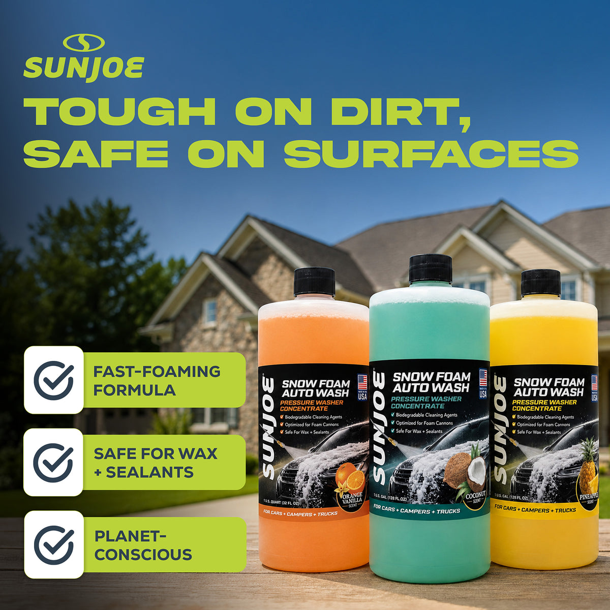 Sun Joe 3 Pack Premium Snow Foam Auto Washing Soap, Concentrated Detergent, AW3Q - VMInnovations