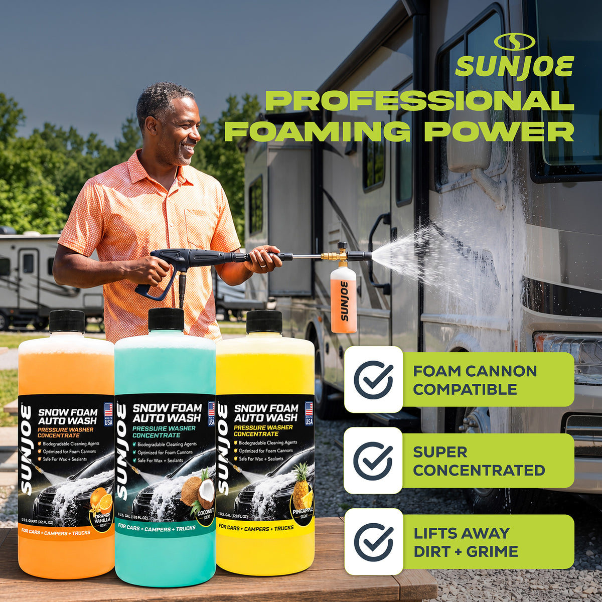 Sun Joe 3 Pack Premium Snow Foam Auto Washing Soap, Concentrated Detergent, AW3Q - VMInnovations
