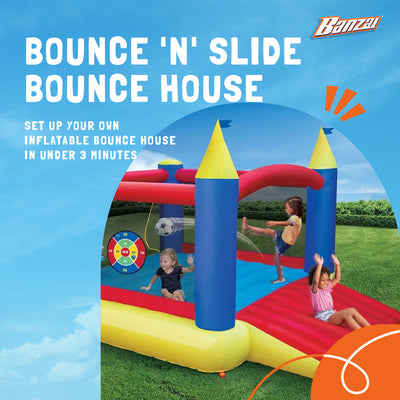 Banzai Slide 'n Score Bouncer Inflatable Bounce House with Games (Open Box)