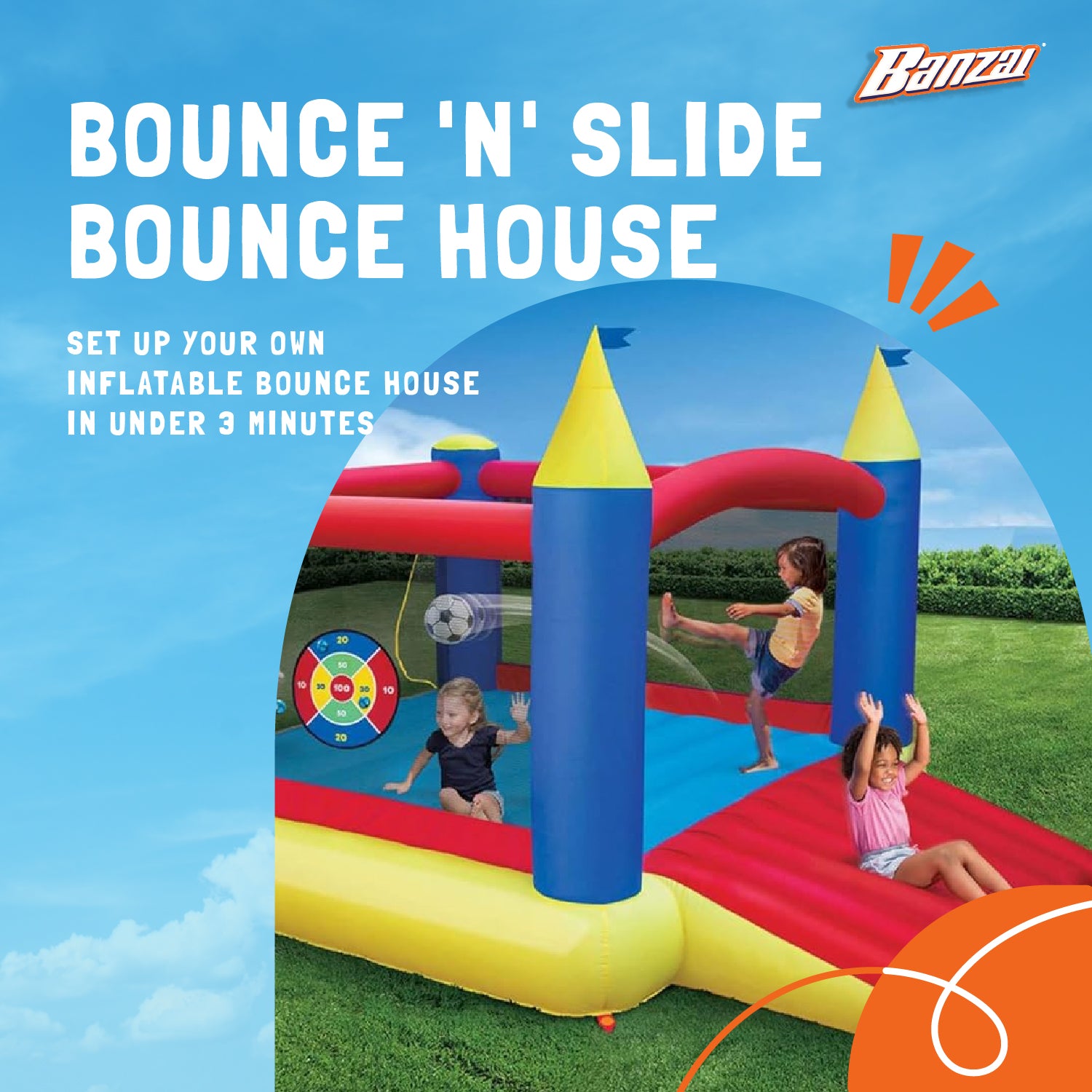 Banzai Slide 'n Score Activity Bouncer Inflatable Bounce House with Games (Used) - VMInnovations