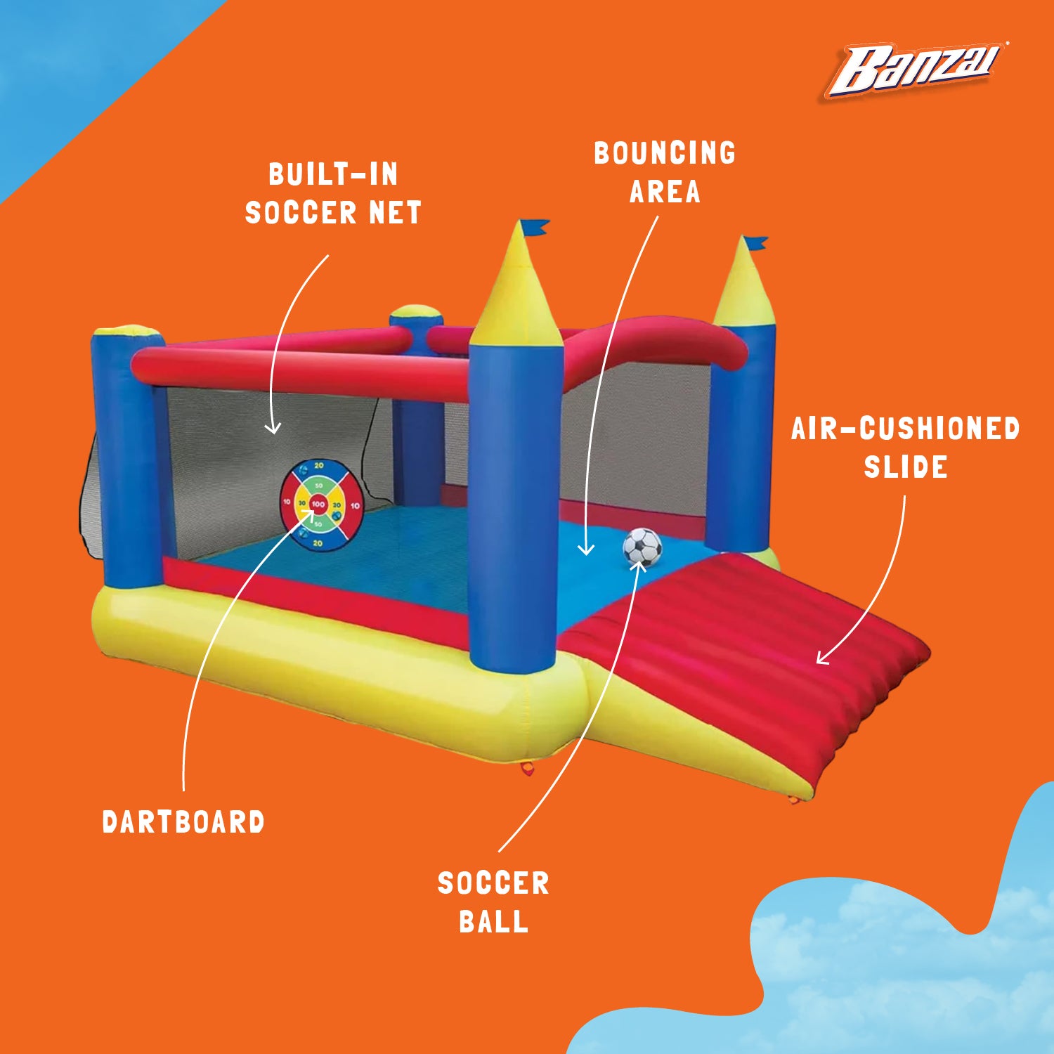 Banzai Slide 'n Score Activity Bouncer Inflatable Bounce House with Games (Used) - VMInnovations