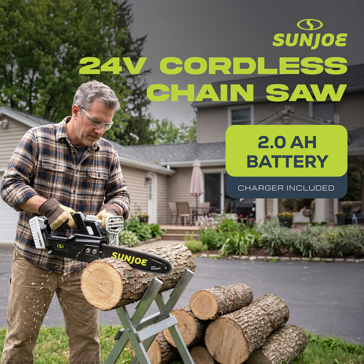 Sun Joe 24V 10-Inch 600W Chain Saw Kit with 4.0Ah Battery & Charger (Open Box) - VMInnovations