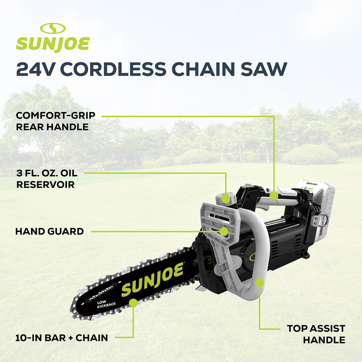 Sun Joe 24V 10-Inch 600W Chain Saw Kit with 4.0Ah Battery & Charger (Open Box) - VMInnovations