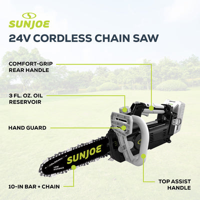Sun Joe 24V 10-Inch 600W Chain Saw Kit with 4.0Ah Battery & Charger (Open Box) - VMInnovations