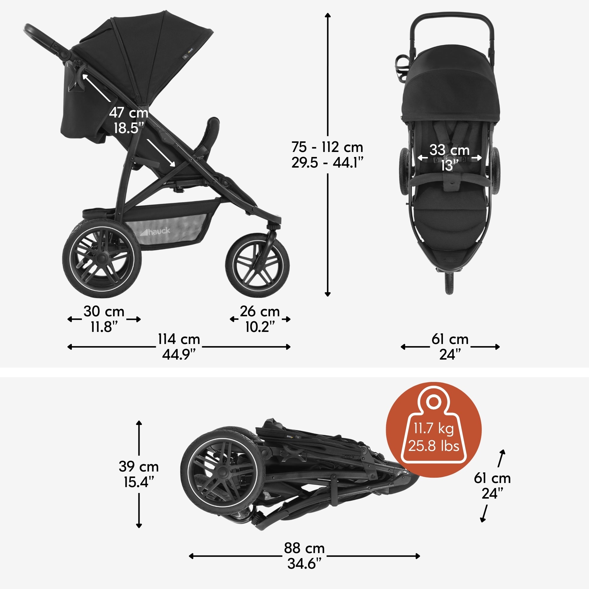 hauck Stroller Rapid 3R Reclining Seat, Compact Fold Stroller with Rubber Tires - VMInnovations