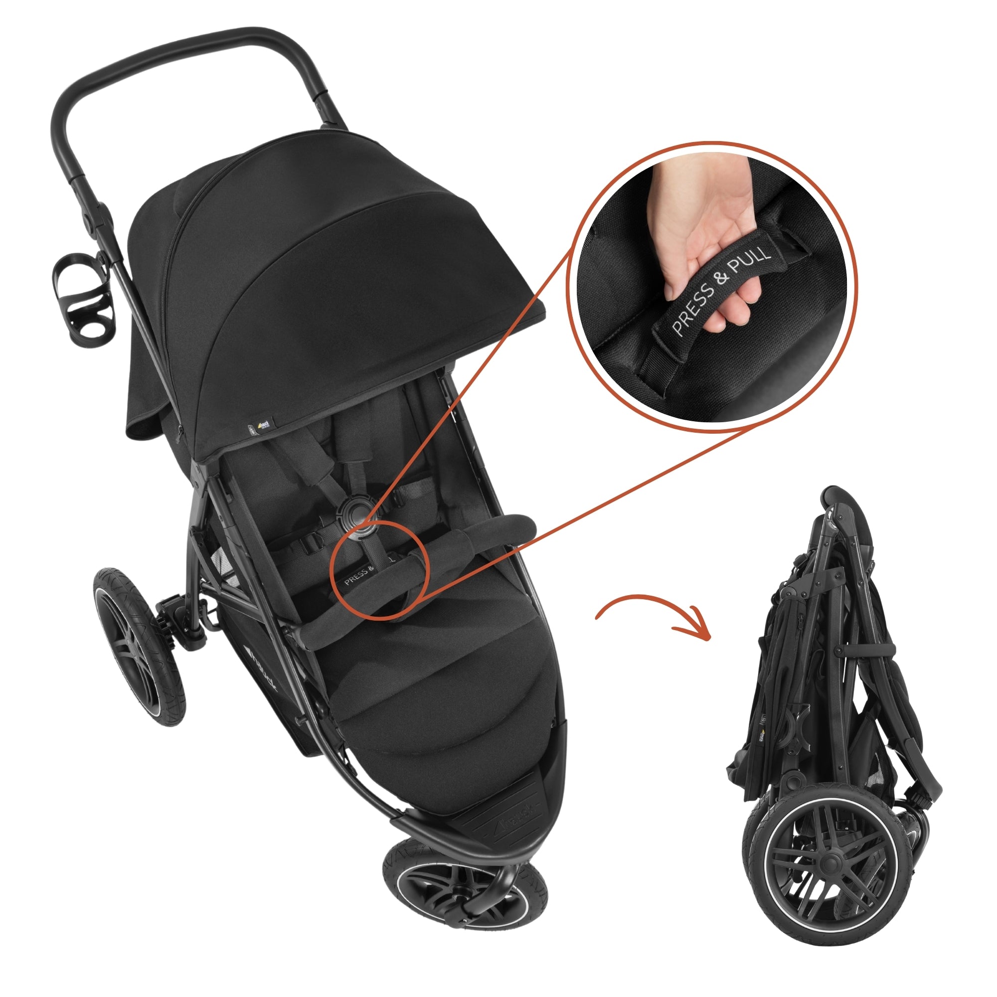 hauck Stroller Rapid 3R Reclining Seat, Compact Fold Stroller with Rubber Tires - VMInnovations