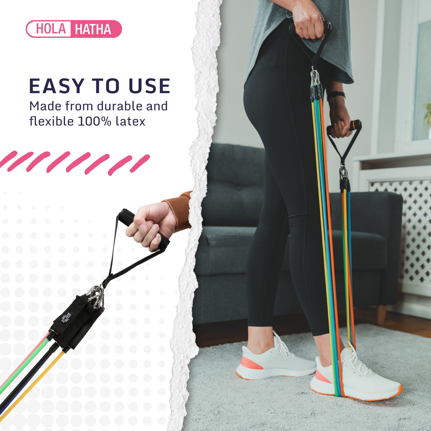 HolaHatha Resistance Band 110lb Maximum Workout Set with 5 Bands and 2 Handles - VMInnovations