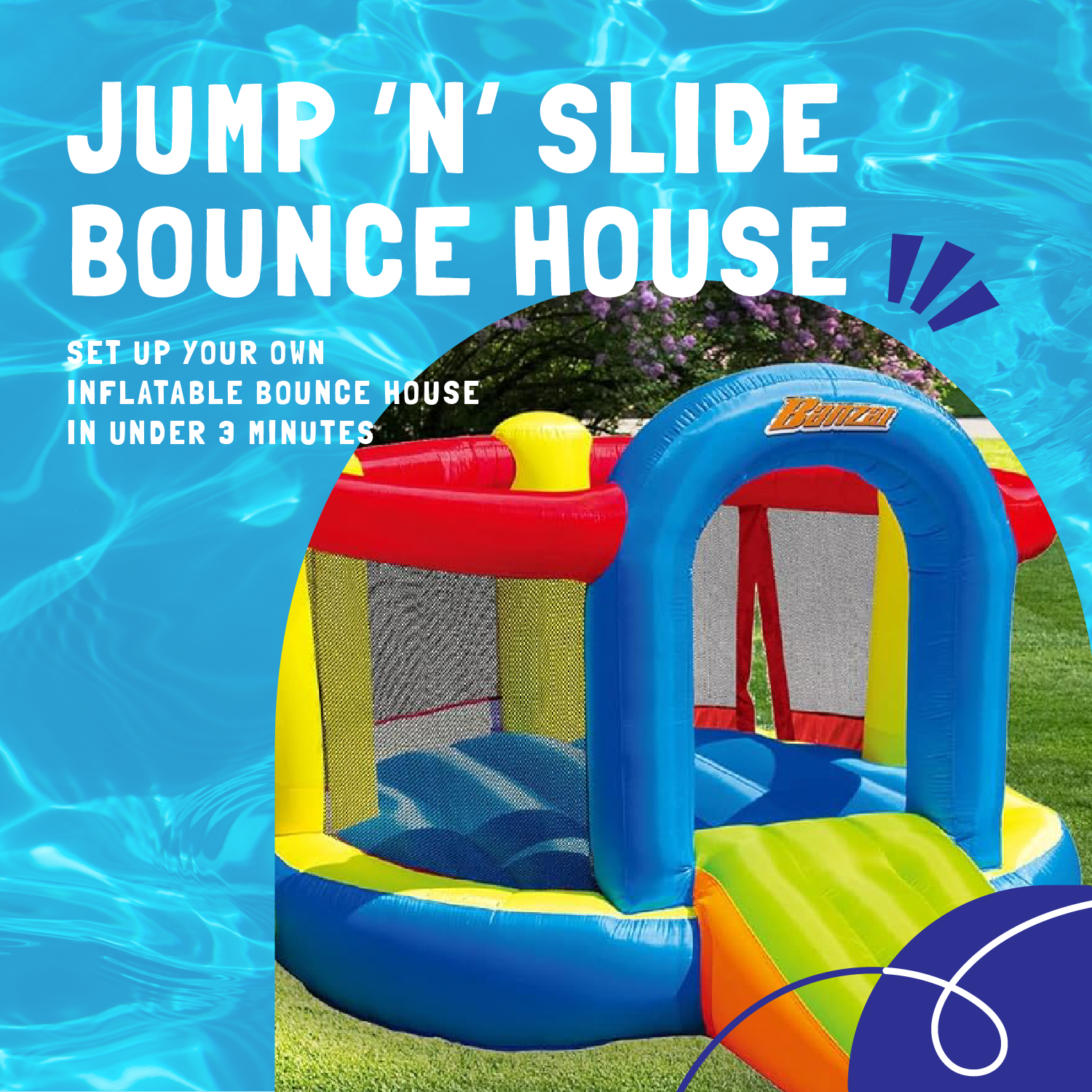 Banzai Jump 'N Slide Bouncer Inflatable Outdoor Backyard Bouncy House Castle - VMInnovations