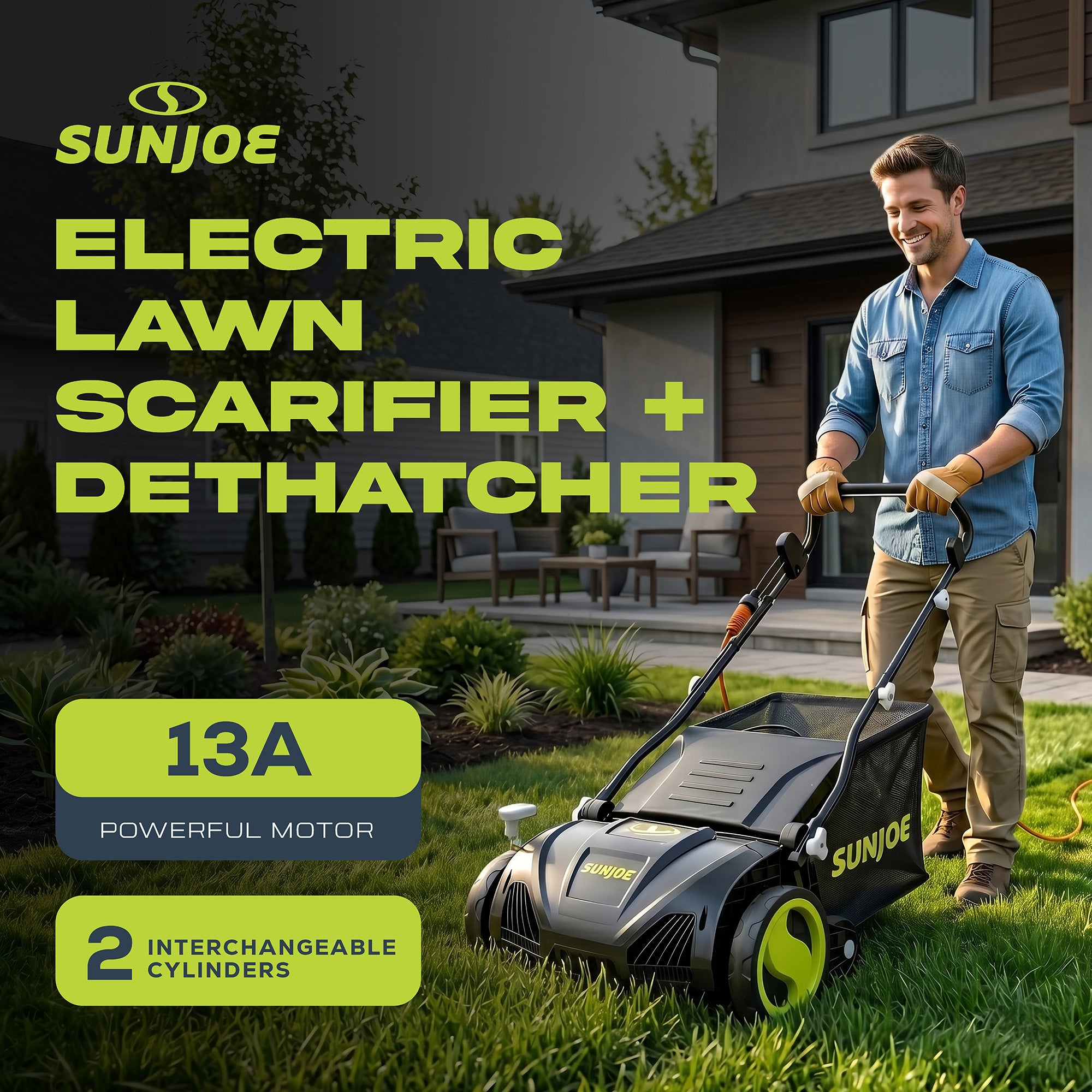 Sun Joe 15" Electric Dethatcher Scarifier with 13.2 Gallon Bag, 13 Amp, AJ805E