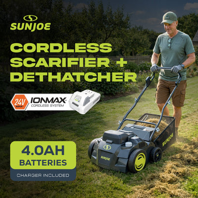Sun Joe Cordless Scarifier/Dethatcher, Brushless Motor, Batteries, 24V-X2-DTS15