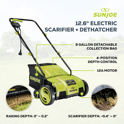 Sun Joe 12.6-Inch Electric Lawn Dethatcher and Scarifier, 12 Amp, AJ798E (Used) - VMInnovations