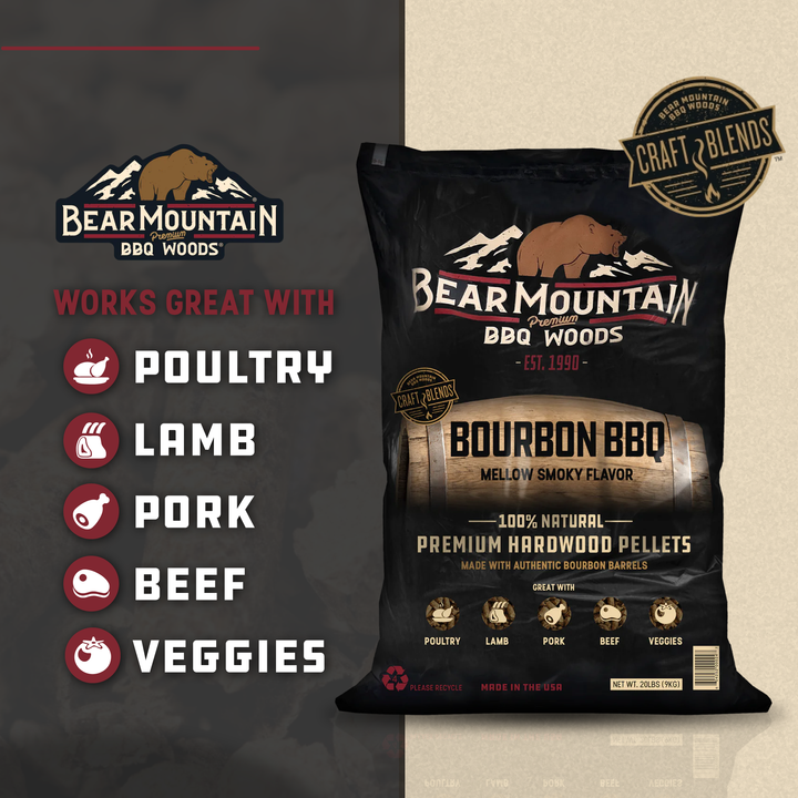 Bear Mountain BBQ All Natural Bourbon Craft Blend Wood Smoker Pellets, 20 Pounds