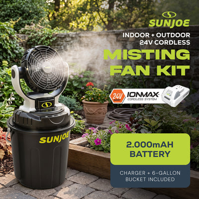 Sun Joe 24V IONMAX Cordless Misting Fan w/ 6 Gal Portable Bucket, 24V-MSTFAN-LTE