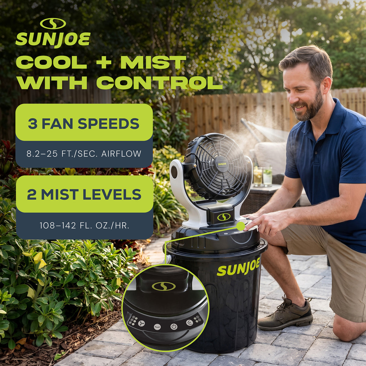 Sun Joe 24V IONMAX Cordless Misting Fan w/ 6 Gal Portable Bucket, 24V-MSTFAN-LTE