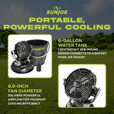 Sun Joe 24V IONMAX Cordless Misting Fan w/ 6 Gal Portable Bucket, 24V-MSTFAN-LTE