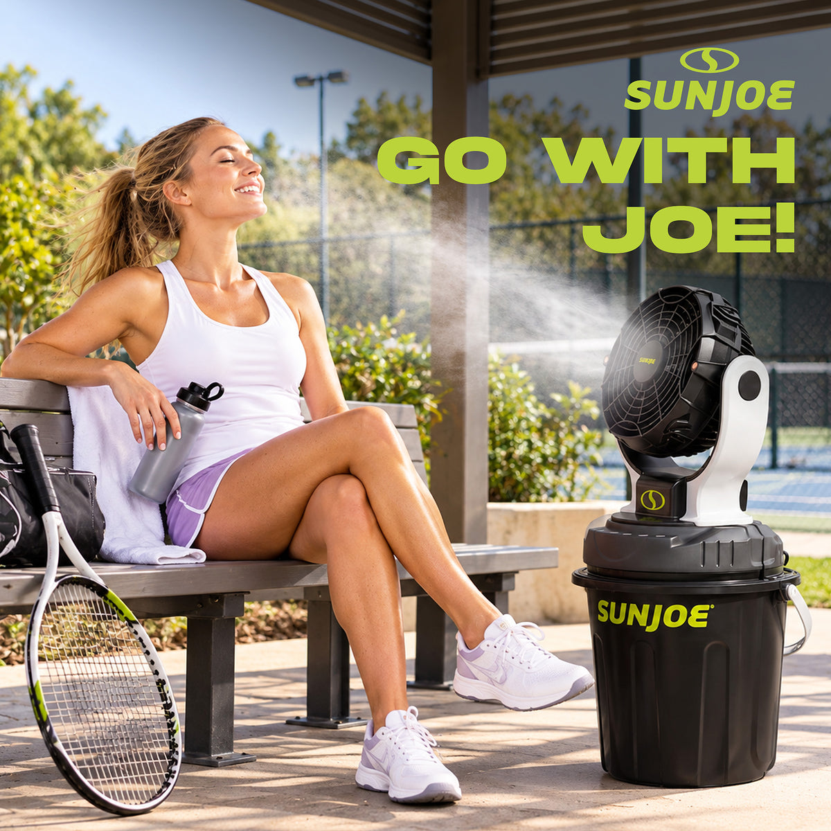 Sun Joe 24V IONMAX Cordless Misting Fan w/ 6 Gal Portable Bucket, 24V-MSTFAN-LTE
