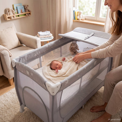 hauck Sleep N Play Center Portable Travel Cot w/Bassinet & Playpen, Stars Grey - VMInnovations
