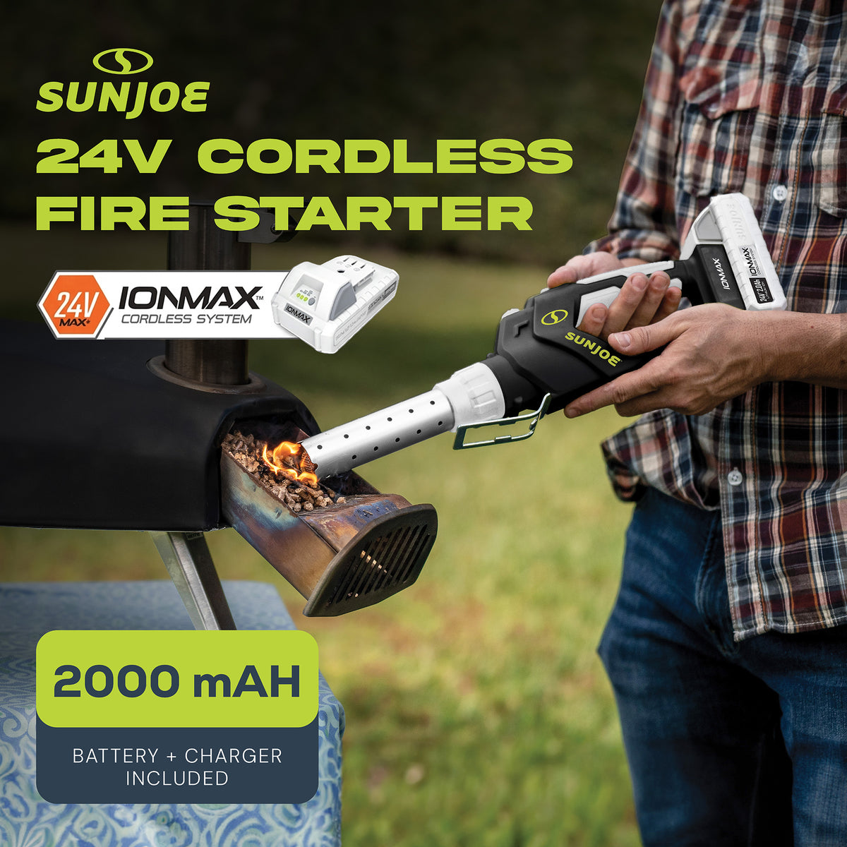Sun Joe 24V Cordless Electric Fire Starter for Charcoal BBQ Grills (Used)