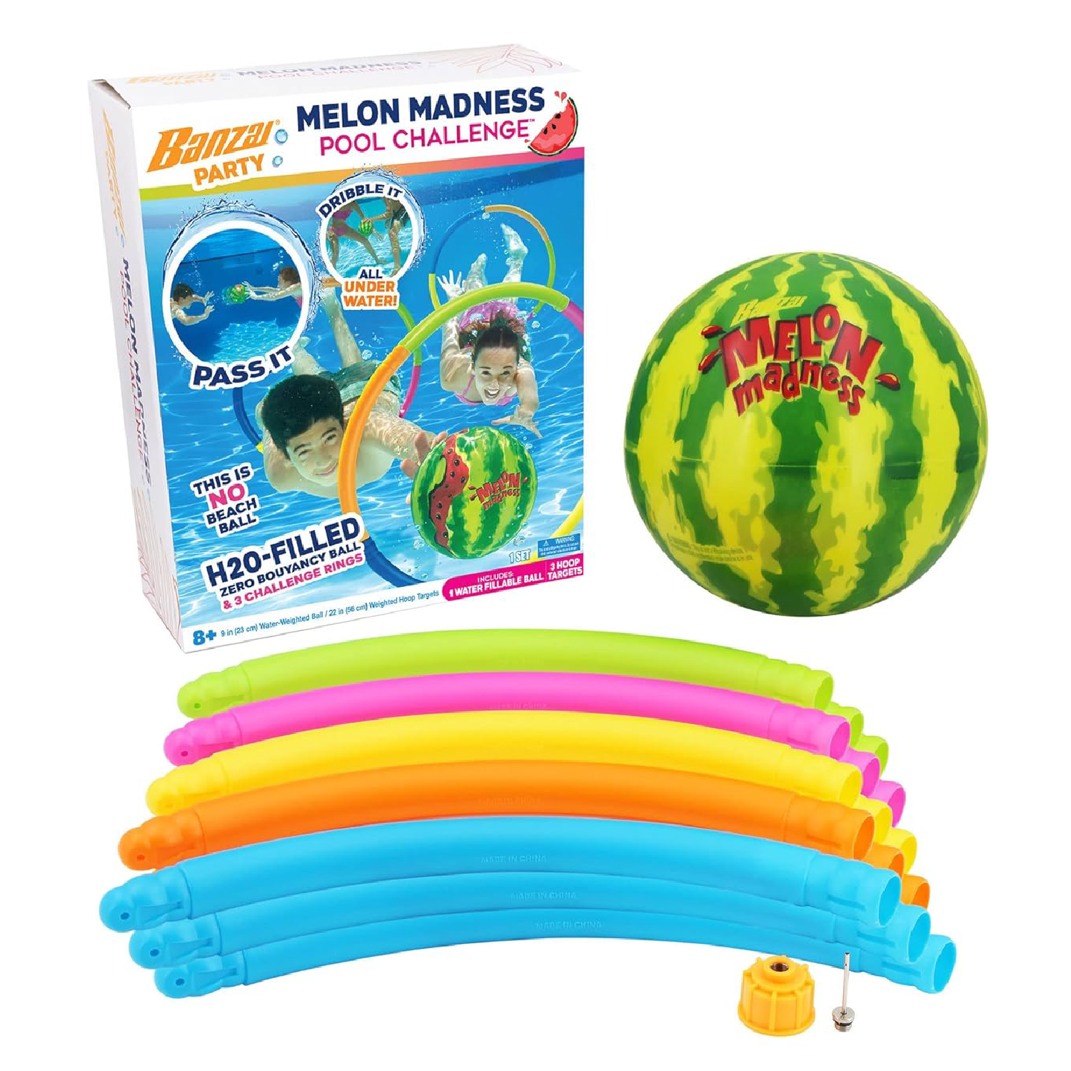 Banzai Melon Madness Pool Underwater Water-Filled Ball w/ Target Hoop (Open Box) - VMInnovations
