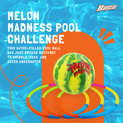 Banzai Melon Madness Pool Challenge Underwater Water-Filled Ball w/ Target Hoop