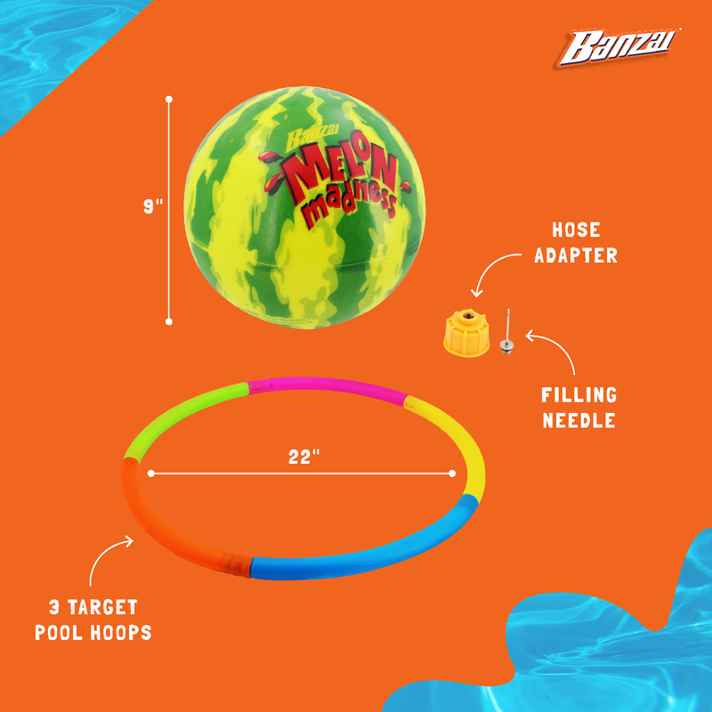 Banzai Melon Madness Pool Challenge Underwater Water-Filled Ball w/ Target Hoop