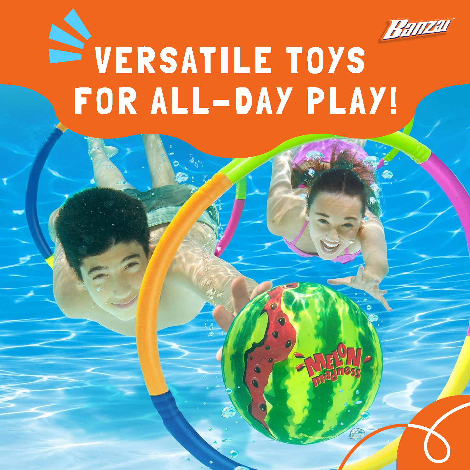 Banzai Melon Madness Pool Underwater Water-Filled Ball w/ Target Hoop (Open Box)
