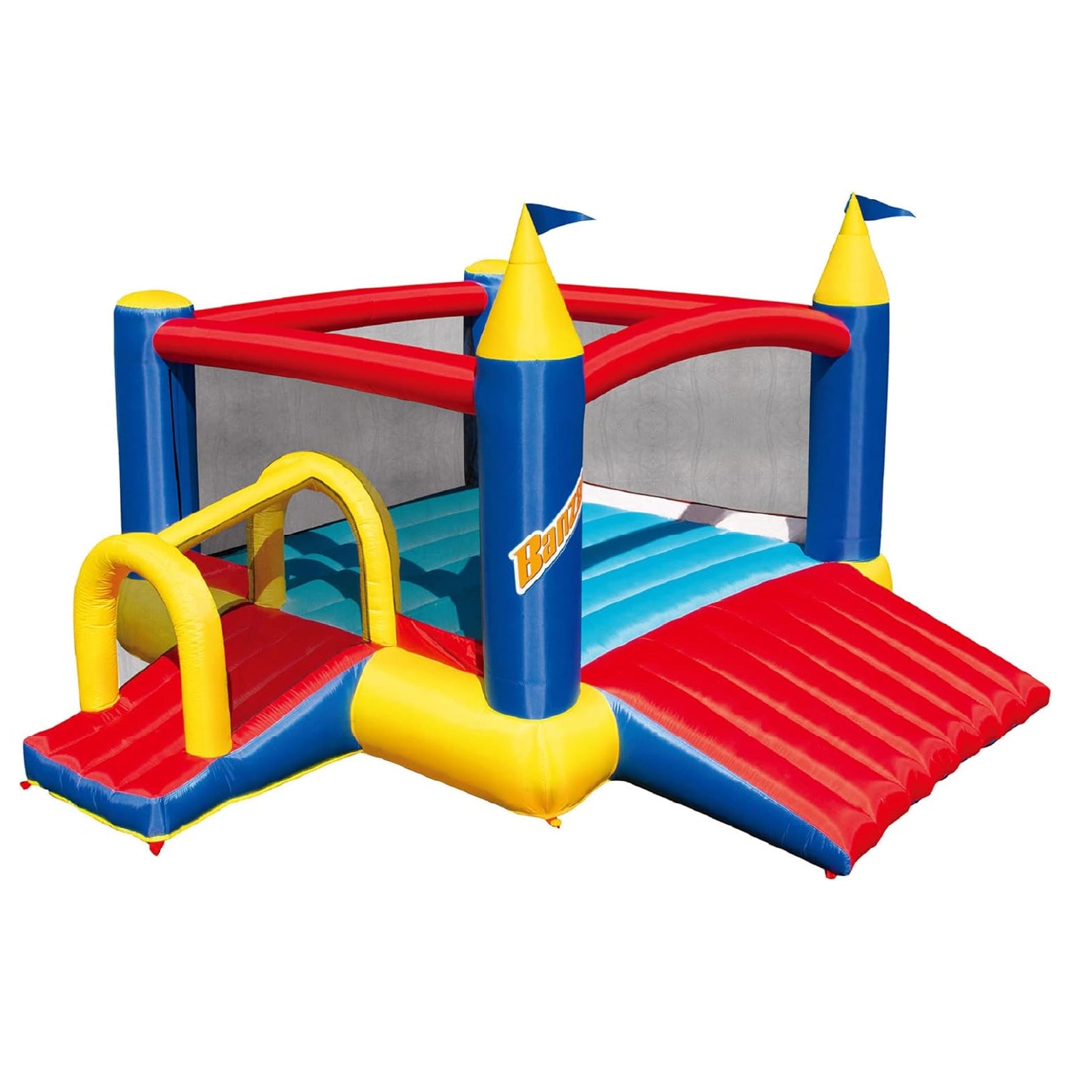 Banzai Slide N Fun Inflatable Slide and Bounce House w/ Soccer Net & Ball (Used) - VMInnovations
