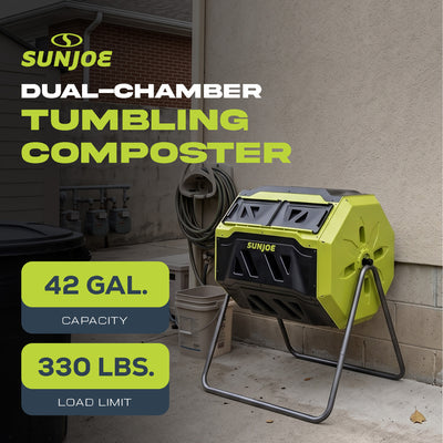 Sun Joe Dual Chamber Tumbling Composter, Advanced Aeration, 42 Gallon, SJ-CMPS1