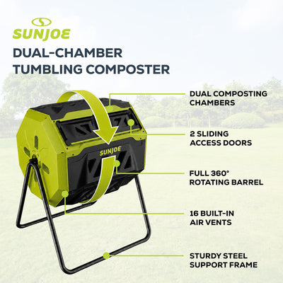 Sun Joe Dual Chamber Tumbling Composter, Advanced Aeration, 42 Gallon, SJ-CMPS1