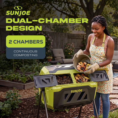Sun Joe Dual Chamber Tumbling Composter, Advanced Aeration, 42 Gallon, SJ-CMPS1